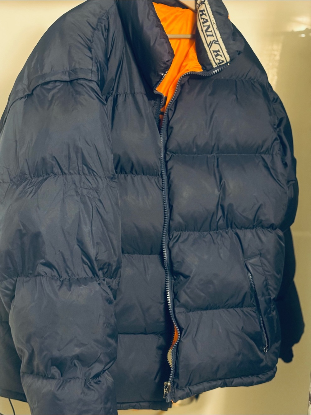 Karl Kani Navy Blue Puffer Jacket with Orange Lining